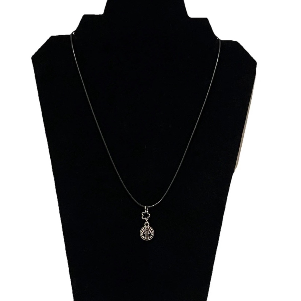 Peace Sign Pendant Silver Toned On Leather Cord